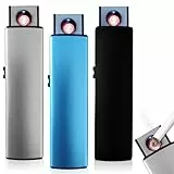 Leikurvo 3 Stück Winddicht USB-Feuerzeug Wiederaufladbar Doppelseitige Zündung Modern Style Schwarz Blau Silber