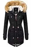 Navahoo Damen Wintermantel Warmer Parka lang mit Kapuze La Viva Schwarz Gr. S