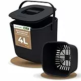 YourCasa Biomülleimer Küche 4L - Komposteimer mit herausnehmbarem Sieb & Deckel - geruchsdicht, spülmaschinenfest & ohne Biomülltüten - Bio Mülleimer klein für saubere Küchen (Schwarz)