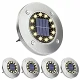 Wilktop Solarleuchte Bodenleuchte 12 LEDs Warmweiß Solar Wegleuchte Außen Solarleuchte Edelstahl IP65 Wasserdichte Solarleuchte für Rasen Gartenweg Hof,4 Stück