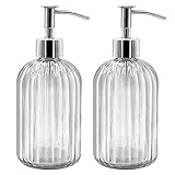 2er Pack Seifenspender Glas mit Pumpe, 400ml Flüssigseifenspender für Spülmittel, Shampoo und Lotion, Nachfüllbar Seifenspender für Küche, Bad, Waschküchem (Transparent)