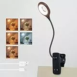 3W Leselampe am Bett Aufladbar Klemmbar, Typ-C Ladung, 5 Farbwechsel & 5 Helligkeit, Bettlampe mit akku, 28 LED Klemmlampe Touch Dimmbar, für Nachttischlampe Stilllampe, Schwarz