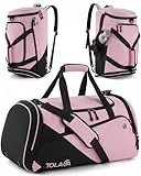 Tolaccea Sporttasche Damen und Herren 47L – Schuhfach & Nassfach, Rucksack‑Duffel Trainingstasche für Fitness, Gym, Schwimmen, Reisen(Schwarz-Rosa)