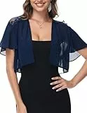 Kate Kasin Damen Gerüschter Cardigan mit V Ausschnitt und Glockenärmeln Eleganter Cardigan Zum Ausgehen Dunkelblau 2XL