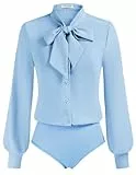 Kate Kasin Bluse Damen Elegant V-Ausschnitt Frühling/Sommer Oberteile Langarmshirts Freizeit Business Outfit Tops Blusen Himmelblau XL