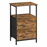 VASAGLE Nachttisch, Beistelltisch mit 2 Stoffschubladen, Couchtisch mit Ablagen, 61 cm hoch, für Wohnzimmer, Schlafzimmer, vintagebraun-tintenschwarz LGS025B01
