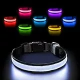 PcEoTllar Leuchthalsband Hund Aufladbar, Hundehalsband Leuchtend Wasserdicht, Blinkend LED Halsband für Hunde mit 7 Farben, Einstellbare LED Hundehalsband für Kleine Große Hunde, Schwarz-L
