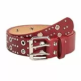 GIMIRO Punk Gürtel Damen Gürtel für Jeans Nietengürtel, Rot, 3,8 cm Breit, Doppelschnalle mit Ösen und Nieten, Kunstleder(Red-3.8cm)