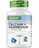 Calcium 800 mg + Magnesium 400 mg (2 Tabletten) - 365 Tabletten - 6 Monatsvorrat - Kalzium + Magnesium-Komplex im 2:1 Verhältnis - Vegan - Hochdosiert