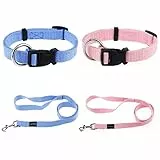 Welpen Set (Puppy Set) Von Amathings Welpenhalsbänder und Leine in Hellblau und Hellrosa Welpenhalsbänder & Leine