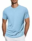 TARAINYA T-Shirt Herren Baumwolle Kurzarm Rundhals Einfarbig Shirts Männer Sommer Hellblau M