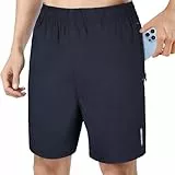 AUYAO Sporthose Kurz Herren, Trainingshose Herren Kurz, Herren Sport Shorts, Gymshort Leichte Schnell Trocknend Laufshort Kurze Hosen mit Reißverschlusstasche, Fitness Kleidung Kurze (Dunkelblau/XL)