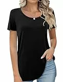 Beluring Shirt Damen Kurzarm Oberteil Sommer Tshirts Rundhals Longshirt Schwarz L