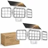 GEARLITE Solarlampen für Außen mit Bewegungsmelder 2Pack, 4-in-1LED Superhelle 3500LM Solarleuchte 3 Köpfe, 3 Modi, 270° Weitwinkelbeleuchtung, IP65 Wasserdicht Solar Wandleuchte für Garage Hof - Weiß