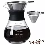 Pour Over Kaffeebereiter, 600ml Kaffeebrüher für Filterkaffee, Hand Kaffee Edelstahl Handfilter Aus Glas Mit Permanentfilter, Kaffeedrip-Brauer, Für Zuhause, Café, Restaurant und Camping, Schwarz