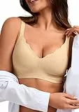 CAOZITOU BH Damen Ohne Bügel, Seamless BH Push Up Bügelloser, Große Brüste Nahtloser V-Ausschnitt Bra Bequem Soft Bralette (Dunkle Hautfarbe, XXL)