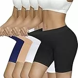 SIMIYA Radlerhose Damen Kurze 4er Pack High Waist Kurze Damen Atmungsaktiv Kurze Radlerhose Unter Kleid Sommer (Schwarz/Weiß/Beige/Blau, L)