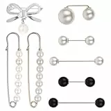 8 Stück Brosche Damen, Künstliche Perlen Broschen für Kleidung Brosche Vintage Ausschnitt Verkleinern Clip Mehrere Größen Sicherheitsnadeln mit Aufbewahrungsbox für Kleidung Hosen Kleid Rock Pullover