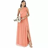 Anaya with Love Damen Womens Ladies Maxi One Cold Shoulder Dress with Slit Split Sleeveless Prom Wedding Guest Bridesmaid Ball Evening Gown Kleid, Coral Pink, 42