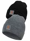 Indicode Herren Vulcano 2er-Pack Winter Mütze | Wintermütze Strickmütze Beanie Lt Grey Mix/Black, OS
