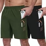 Zzkouine Sporthose Herren Kurz Leicht Trainingshosen Kurze Hosen Herren Sport Shorts Männer Sommer Jogginghose mit Reißverschlusstaschen 2er Pack, Schwarz/Grün XL