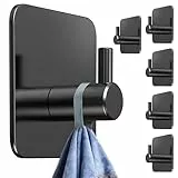 4smile Handtuchhalter ohne Bohren, 6er Set - Schwarze Edelstahl Klebehaken als Handtuchhaken, wasserdichte Haken selbstklebend - Rostfreie Badezimmer Handtuchhalter, Haken für Bad und Küche