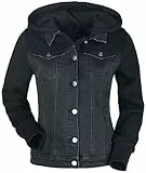 RED by EMP Damen schwarze Jeansjacke mit Sweatärmeln und Kapuze L