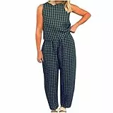 Co Ord Sets für Damen, Loungewear-Sets, UK-Nachtwäsche, Kleidung, zweiteiliges Outfit, Sommer-Tops, Fitnessstudio, 2-teiliges Outfit, kariert, Pyjama, ärmellose Weste, Baggy Karierte Hose