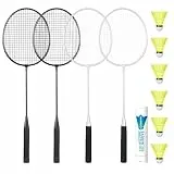 AboveGenius Badmintonschläger 4er Set für Outdoor Hinterhofspiele, darunter 4 Schläger, 6 Nylon Badminton-Federbälle, leichte Badmintonschläger für Anfänger