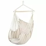 LEADZM Hängesessel Outdoor - Baumwolle mit 2 Kissen, Tragkraft 100 kg, hängestuhl für Garten Balkon Terrasse - Innen- und Außeneinsatz - 80 x 126 cm, Beige