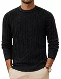 PJ PAUL JONES Herren Pullover mit Rundkragen Zopfmuster Langarm Strickpullover Schwarz M