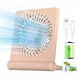 BIVBTP Kleiner Tischventilator, 2000mAh Tragbarer Wiederaufladbarer Ventilator, 3-Stufen-Variable, 220° Einstellbar, Leiser Lang Anhaltender USB Ventilatoren Geeignet für Büro, Zuhause, Reisen-Rosa
