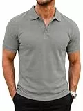 Runcati Herren Poloshirts Kurzarm Sommer T-Shirt Männer Einfarbig Golf Sport Baumwolle Poloshirts Basic Regular Fit Polohemd Dunkelgrau XL