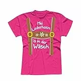 T-Shirt Oktoberfest Lederhose Kostüm Volksfest Tracht 13 Farben Herren XS-5XL München Wiesn Festzelt O'zapft Maß Krug Dirndel, Größe:L, Farbe:pink - Logo Weiss