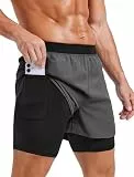PINSPARK Basketball Shorts Herren 2 in 1 Shorts Kurz Sporthose Schnelltrocknend Laufshorts Atmungsaktiv Trainingsshorts Outdoor Sport Gym Jogginghose mit Legging Dunkelgrau XXL