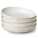 MALACASA Suppenteller 4er Set, 1570ml Große Suppenschalen Steingut Pastaschüssel Set, Φ24.1cm Breite und Flache Spaghetti Tiefteller, Nudelschalen, Große Salatschalen, Serie LYDIA Beige