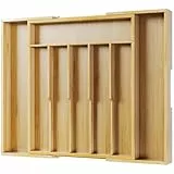 Kitsure Besteckkasten für Schubladen - Schubladen Organizer Küche mit 8 Fächern, stabiler Besteckkasten aus Bambus als vielseitiger Raumsparendes Organisationsset 39,3 x 4,8 x 31,6-51,3 cm