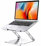 Aluminium Robust Laptop Ständer Höhenverstellbar, Ergonomisch Laptop Halterung Schreibtisch Robuster mit Zweifachstütze, Verstellbarer Notebook Ständer kompatibel mit MacBook Air Pro, bis 16 Zoll