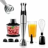 NWOUIIAY Handmixer Stabmixer Elektrischer 6-in-1 1200W Edelstahl Pürierstab mit 600ml Messbecher,Edelstahl, Schneebesen,Stabmixer Set und Aufbewahrungsständer für Babynahrung, Suppen, Salate