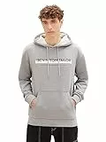 TOM TAILOR Denim Herren 1038755 Hoodie Sweatshirt mit Logo-Print, 12035-Grey Heather Melange, S