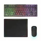 Mars Gaming MCPWTKL, Italienisch, Kabelloses Gaming-Combo, DualPro Link 2.4GPRO-Technologie, TKL FRGB Rainbow Tastatur + RGB 3200DPI Maus mit HUANO-Switches + rutschfeste 360x260mm-Mausmatte, Schwarz