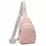 HAWILL® Kleine Umhängetasche Damen Bauchtasche Stylische Sling Bag Weich Teddy Tasche Damen Brusttasche zum Umhängen Plüsch Tasche für Reisen, Sport, Arbeit (Rosa)