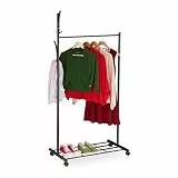 Relaxdays Garderobe mit Rollen, HxBxT: 165 x 80 x 44 cm, Metall, Ablage, mobiler Kleiderständer, Rollgarderobe, schwarz