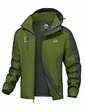 donhobo Herren Leichte wasserdichte Jacke Winddichte Outdoor Camping Klettern Wandern Bergjacke Softshell Mantel Windbreaker Regenjacke mit Kapuze (Grün, 2XL)
