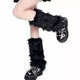 Muorruo Flauschige Leg Warmers, Lange Furry Stulpen, beinstulpen, Warme Fur Boots Abdeckungen für Frauen und Mädchen für 80er Party, Festival, Cosplay und den Winteralltag (Schwarz)