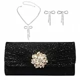MIFXIN Damen Exquisite Diamant Schleife Clutch Tasche Frauen Glänzend Abendtasche mit abnehmbarer Kette Schleife Zubehör für Party Dinnerparty Alltag, Style 2 schwarz, one size