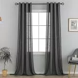 VOILYBIRD Natürliche Leinenstruktur Vorhänge mit Ösen Leinen Gardinen für Schlafzimmer 2er Set (HxB 220x140 cm, Dunkelgrau)