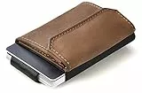 Jaimie Jacobs Nano Boy Pocket Kleiner Geldbeutel mit Münzfach Mini Wallet aus Textil mit Zugband schmaler Kartenhalter bis zu 13 Karten für Herren und Damen (Büffelleder Braun)
