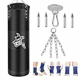 Boxsack Hängende Punchingsäcke Punching Bag - (Keine Füllung) MMA Muay Martial Arts Kickbox Kit Mit Heavy Duty Stahlkette Strapazierfähiger Boxsack (Schwarz)