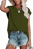 ANCAPELION Kurzarm Sommer Tops Damen Casual T-Shirt Lose Oberteile Rundhals Basic Bluse Grün, L